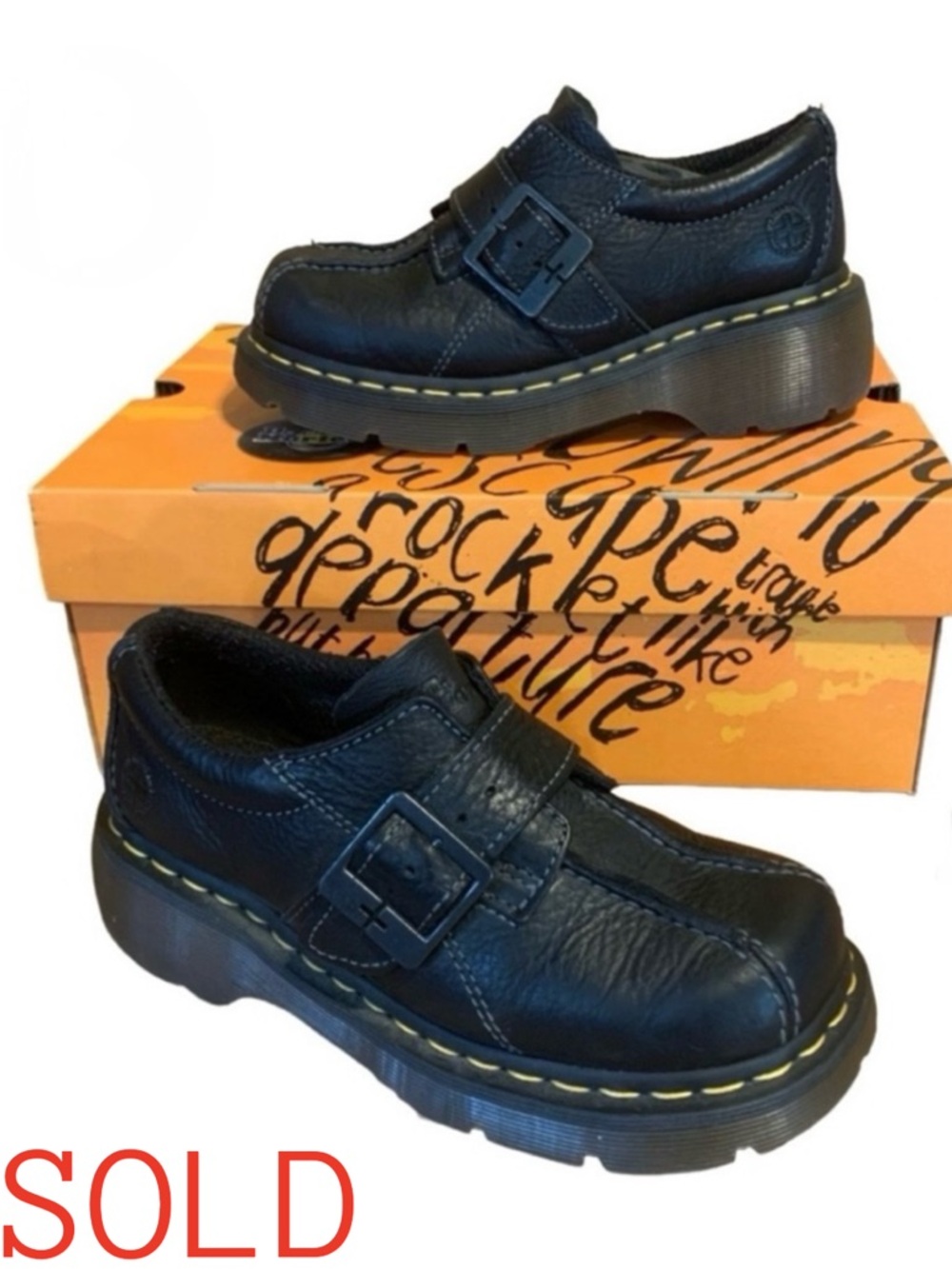 DR. MARTENS "CLUB MONK" VINTAGE Y2K 12282 BLACK LEATHER GUM SOLE LOAFER (6) - Picture 1 of 8